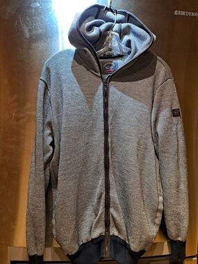 Paul & Shark Gray Hooded Full-Zip Men's Sweater 100%wool